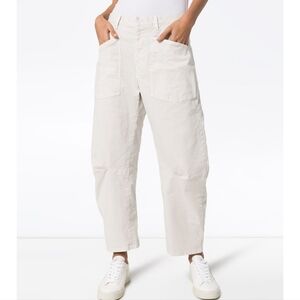 Nili Lotan Shon Pant Bowed Leg Patch Pockets Cotton Sz 4 white